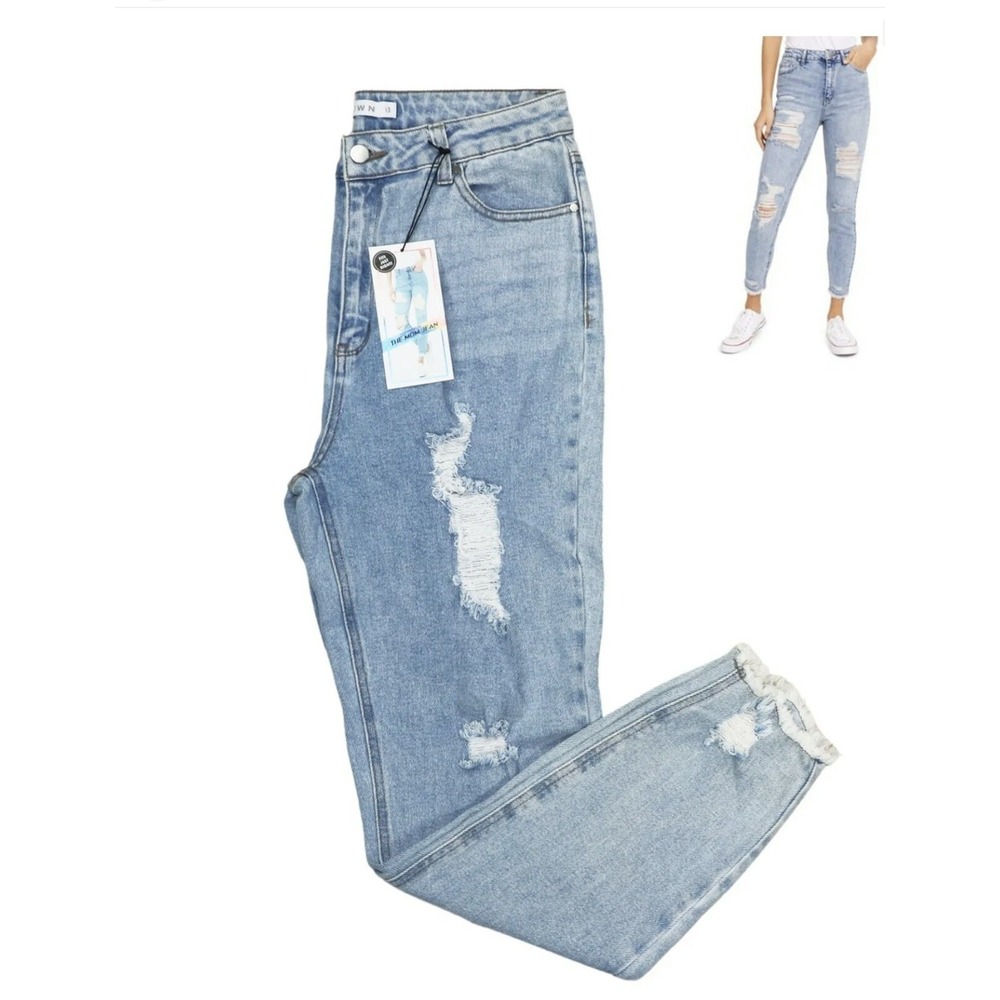 NEW Tinseltown Hi-Rise The Mom Jean Distressed Stretch Skinny Denim Womens SZ 5
